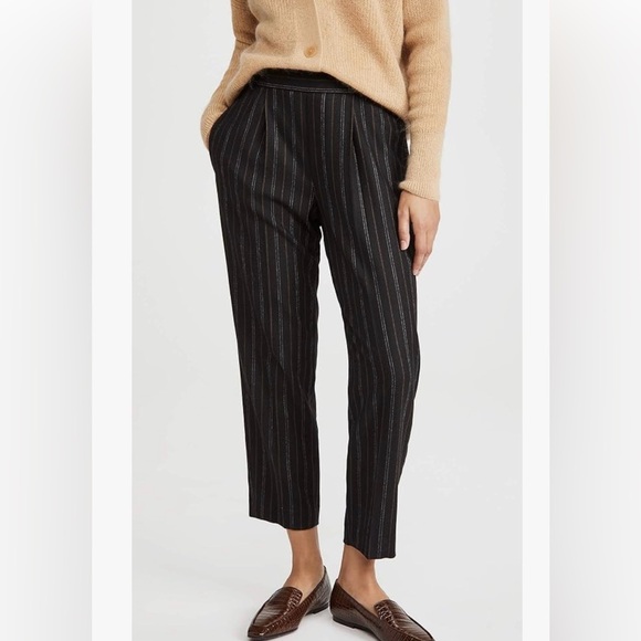 EUC Vince Black/Tan Striped Women's Cropped Pants Elastic Waist Retail $159 - Picture 3 of 9